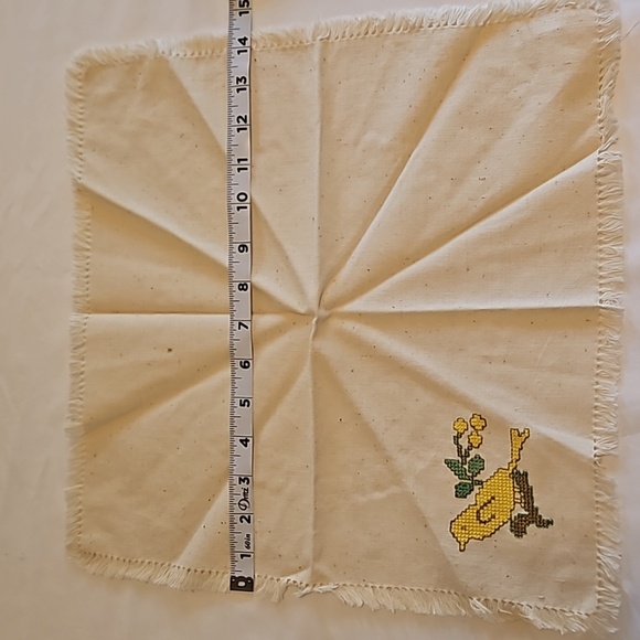 Hand Crafted placemats cross stitch yellow bird matching napkins retro 12pc set - Picture 17 of 17